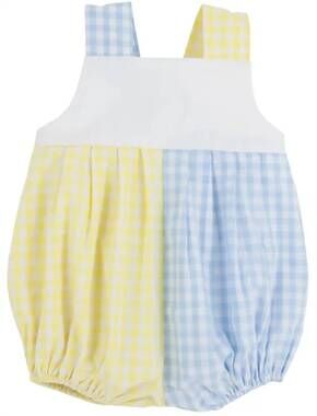 NEW BEAUFORT BONNET girl's branham bubble romper in buckhead blue gingham/yellow